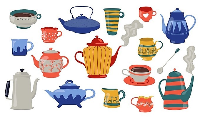 EPS 해외이미지 커피 일러스트 주전자 주방용품 잔 사람없음 컵 머그컵 수증기 찻잔 티스푼 찻주전자 해외일러스트 식기 음료 생활용품 숟가락 파일형식 벡터 이미지허브