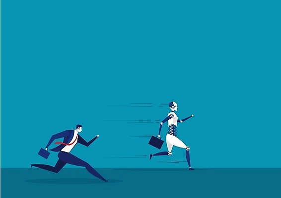 EPS 해외이미지 직업 남자 컨셉 일러스트 회사 비즈니스 미래 직장 사람 달리기 기계 경쟁 업무 비즈니스맨 종업원 로봇 직원 규칙 고용 넘어짐 인공 자동화 제어 지능 휴머노이드 AI_인공지능 해외일러스트 모션 구직 작업 직장인 채용 파일형식 벡터 이미지허브