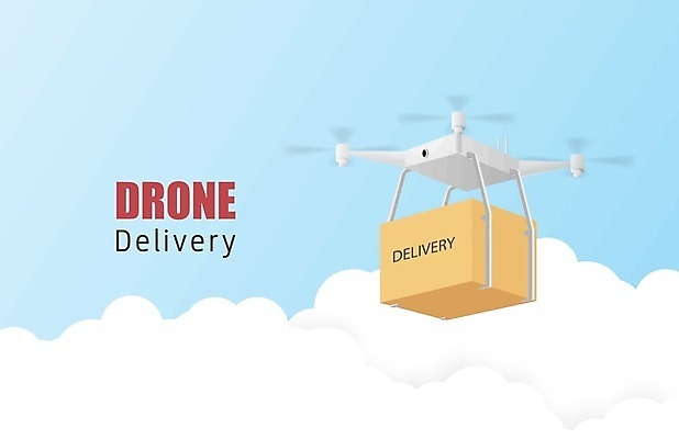 EPS 해외이미지 구름 일러스트 하늘 사람없음 쇼핑 상자 비행 배송 서비스 택배 택배상자 드론 무인택배 해외일러스트 자연요소 운송업 무인기계 파일형식 벡터 이미지허브