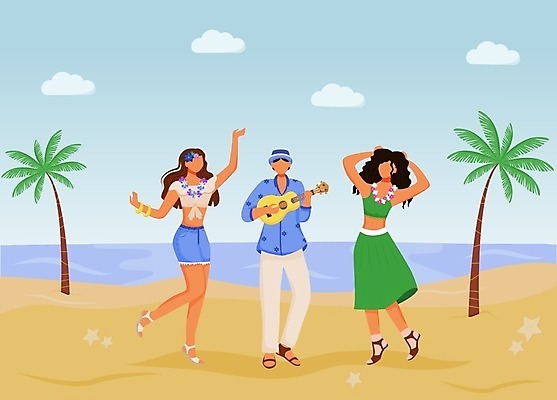 EPS 해외이미지 구름 여자 남자 연주 일러스트 물놀이 하늘 휴식 성인 해변 세명 야자수 춤 우쿨렐레 성인만 해외일러스트 자연요소 나무 음악 바다 컨셉 놀이 현악기 문화예술 사람 파일형식 벡터 이미지허브