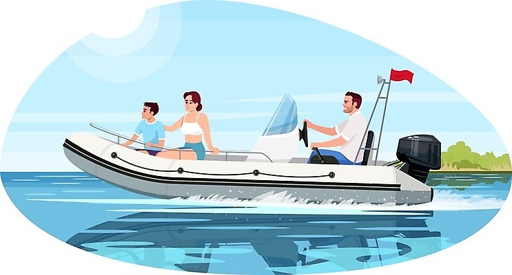 EPS 해외이미지 여자 남자 어린이 바다 여행 요트 일러스트 가족 소년 상반신 성인 세명 운전 승차 모터보트 해외일러스트 배_교통 관계 모션 사람 파일형식 벡터 이미지허브