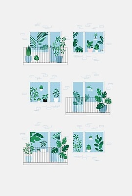 EPS 해외이미지 화분 화초 일러스트 창문 아파트 사람없음 발코니 플랜테리어 해외일러스트 식물 주택 인테리어 파일형식 벡터 이미지허브