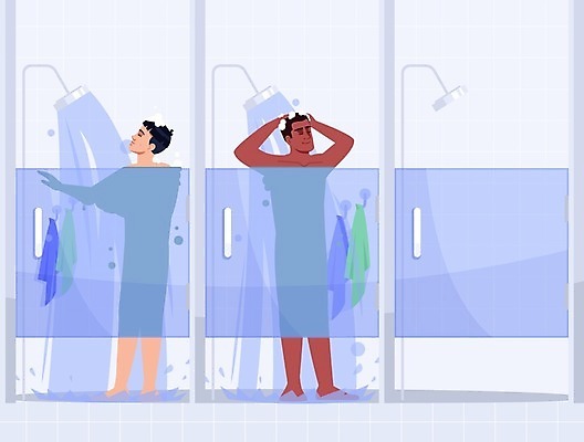 EPS 해외이미지 전신 디자인 남자 일러스트 서기 성인 두명 수건 목욕 샤워실 성인남자만 해외일러스트 모션 사람 위생용품 청결 샤워시설 남자만 성인만 파일형식 벡터 이미지허브