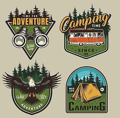 EPS 해외이미지 나무 일러스트 조류 텐트 사람없음 캠핑 숲 독수리 짐차 해외일러스트 식물 동물 자동차 레저 캠핑도구 파일형식 벡터 이미지허브