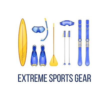 EPS 해외이미지 영어 일러스트 고글 타이포그라피 사람없음 파란색 세트 수영 서핑보드 서핑 오브젝트 다이빙 수영용품 수상스키 해외일러스트 문자 스포츠용품 컬러 수상스포츠 보드_스포츠 수중스포츠 파일형식 벡터 이미지허브
