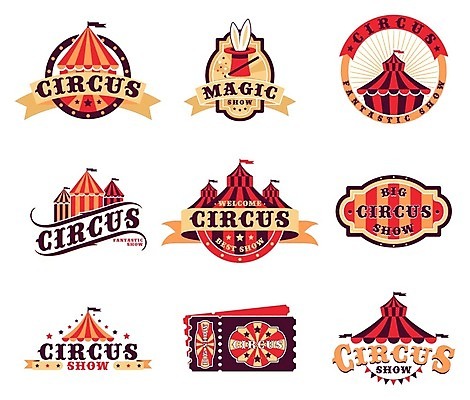 EPS 해외이미지 리본 일러스트 사람없음 빨간색 노란색 마술 티켓 서커스 심볼 마술봉 마술쇼 해외일러스트 컬러 마술도구 파일형식 벡터 이미지허브