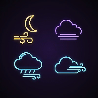 EPS 해외이미지 구름 일러스트 바람 날씨 사람없음 세트 안개 초승달 네온 해외일러스트 자연요소 달 파일형식 벡터 이미지허브
