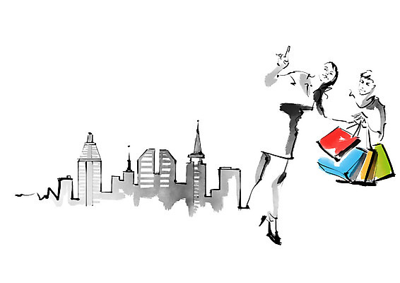 전신 PSD 커플 여자 남자 일러스트 캘리그라피 붓터치 사람 빌딩 상반신 성인 두명 쇼핑 쇼핑백 가리킴 도시 번짐 성인만 국내일러스트 가방 관계 손짓 건물 파일형식 효과