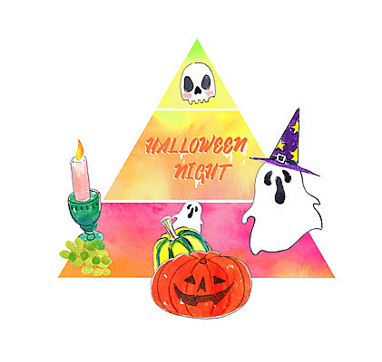 PSD 캐릭터 일러스트 촛불 해골 사람없음 할로윈 삼각형 유령 촛대 마법사모자 잭오랜턴 국내일러스트 일러캐릭터 도형 모자_잡화 초 뼈 파일형식