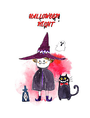 전신 PSD 캐릭터 한마리 남자 어린이 일러스트 한명 사람 분장 고양이 할로윈 유령 비석 마법사모자 마법사복장 국내일러스트 일러캐릭터 모자_잡화 1 포유류 반려동물 파일형식