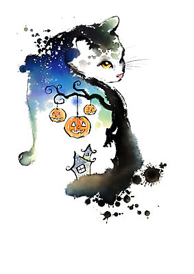 PSD 캐릭터 한마리 일러스트 캘리그라피 붓터치 매달리기 사람없음 고양이 할로윈 성 번짐 잭오랜턴 나무귀신 국내일러스트 일러캐릭터 1 건축물 포유류 모션 반려동물 유령 파일형식 효과