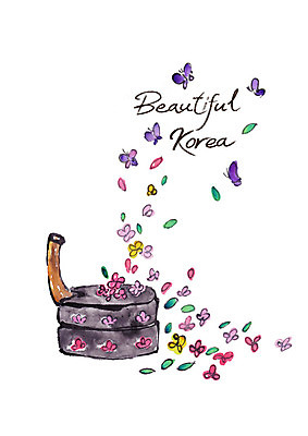 PSD 한국전통 꽃잎 나비 일러스트 캘리그라피 붓터치 사람없음 풀잎 번짐 맷돌 국내일러스트 전통 꽃 곤충 잎 한국 풀_식물 파일형식 효과