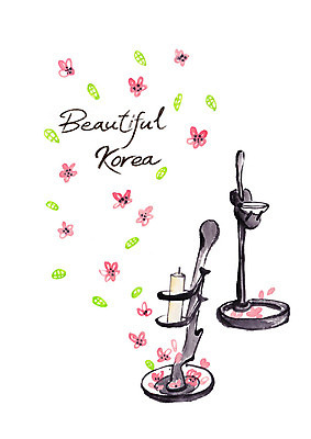 PSD 한국전통 꽃잎 일러스트 초 캘리그라피 붓터치 사람없음 풀잎 촛대 번짐 호롱불 등잔 등잔대 국내일러스트 전통 꽃 잎 조명 한국 풀_식물 파일형식 효과