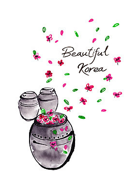 PSD 한국전통 꽃잎 일러스트 캘리그라피 붓터치 사람없음 항아리 세개 풀잎 번짐 국내일러스트 전통 꽃 잎 한국 3 도자기 풀_식물 파일형식 효과