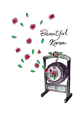 PSD 한국전통 꽃 일러스트 캘리그라피 붓터치 국악기 사람없음 풀잎 북 번짐 국내일러스트 식물 전통 악기 잎 타악기 한국 국악 풀_식물 파일형식 효과