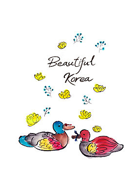 PSD 한국전통 꽃잎 일러스트 캘리그라피 붓터치 사람없음 원앙 번짐 국내일러스트 전통 꽃 조류 한국 파일형식 효과