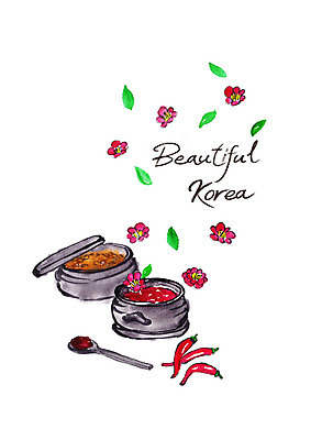 PSD 한국전통 꽃 일러스트 캘리그라피 고추 붓터치 사람없음 숟가락 전통음식 된장 고추장 사기그릇 번짐 발효음식 국내일러스트 식물 전통 그릇 음식 채소 한국 수저 양념 파일형식 효과