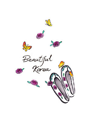 PSD 한국전통 꽃 나비 여러마리 일러스트 캘리그라피 붓터치 사람없음 한켤레 번짐 꽃신 국내일러스트 식물 1 전통 다수 곤충 신발 전통소품 한국 파일형식 효과