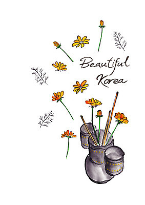 PSD 한국전통 꽃 일러스트 캘리그라피 붓터치 사람없음 전통놀이 번짐 투호놀이 국내일러스트 식물 전통 놀이 한국 파일형식 효과