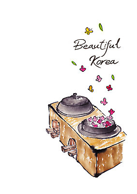 PSD 한국전통 꽃잎 일러스트 캘리그라피 붓터치 사람없음 가마솥 아궁이 장작 모닥불 번짐 국내일러스트 전통 꽃 불 한국 솥 파일형식 효과