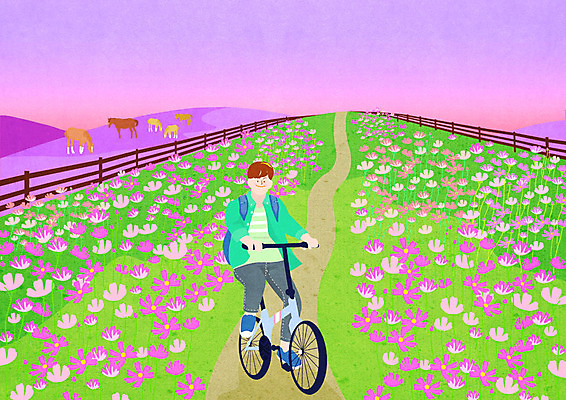 전신 PSD 남자 꽃밭 일러스트 한명 사람 초원 성인 울타리 제주도 자전거 가을 말_동물 승차 언덕 코스모스 힐링 꽃길 제주도여행 성인남자한명만 국내일러스트 1 계절 꽃 길 여행 포유류 모션 한국 담장 바이크 남자한명만 성인남자만 파일형식