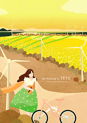 전신 PSD 여자 일러스트 한명 사람 초원 성인 제주도 자전거 풍력에너지 힐링 시골길 제주도여행 성인여자한명만 국내일러스트 1 길 여행 한국 바이크 그린에너지 여자한명만 성인여자만 파일형식