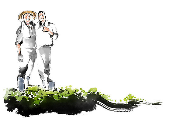 전신 PSD 남자 밭 일러스트 캘리그라피 붓터치 미소 사람 성인 두명 농작물 수건 농경지 농사 농부 번짐 성인남자만 국내일러스트 직업 농업 표정 위생용품 농장 남자만 성인만 파일형식 효과