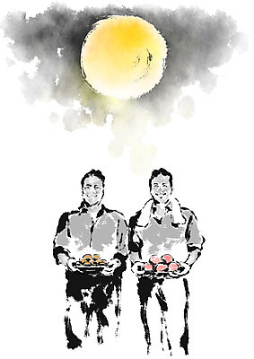 PSD 남자 과일 일러스트 캘리그라피 붓터치 미소 들기 사람 상반신 성인 두명 농작물 기쁨 수확 보름달 농부 번짐 성인남자만 국내일러스트 직업 감정 농업 모션 표정 달 남자만 성인만 파일형식 효과