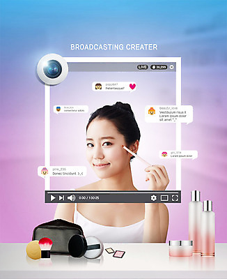 PSD 편집이미지 응시 여자 한명 사람 상반신 20대 성인 화장 뷰티 카메라 촬영 화장품 한국인 방송 메이크업브러쉬 스킨로션 채팅 파우치 성인여자한명만 인터넷방송 크리에이터 뷰티크리에이터 이미지편집 직업 1 시선 가방 동양인 청년 전자제품 붓 여자한명만 성인여자만 파일형식 1인미디어