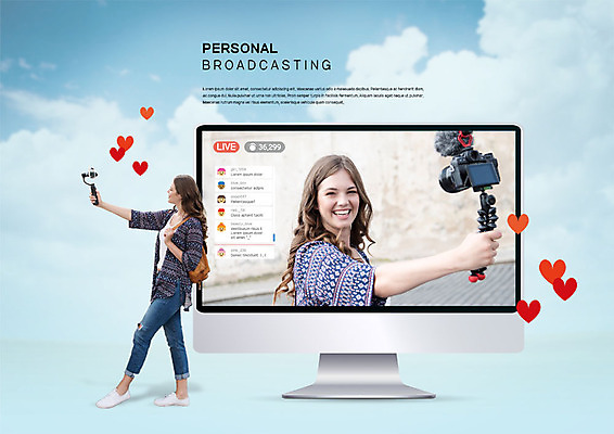 전신 PSD 서양인 편집이미지 여자 한명 미소 사람 20대 성인 카메라 모니터 촬영 하트 즐거움 방송 동영상 채팅 성인여자한명만 인터넷방송 크리에이터 이미지편집 모양 외국인 직업 1 감정 표정 청년 전자제품 컴퓨터 여자한명만 성인여자만 파일형식 1인미디어