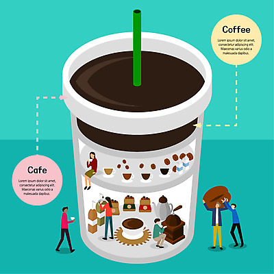 전신 여자 남자 커피 일러스트 사람 여러명 성인 카페 원두 커피잔 그라인더 아이소메트릭 테이크아웃컵 국내일러스트 AI파일 음료 다수 잔 컵 상점 커피용품 파일형식 벡터