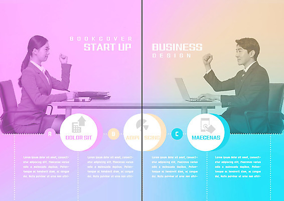 PSD 템플릿 표지디자인 북디자인 출판디자인 여자 남자 리플렛 북커버 의자 비즈니스 사람 앉기 정장 팜플렛 상반신 20대 성인 두명 노트북 마주보기 파이팅 한국인 책상 창업 성인만 이미지템플릿 옷 가구 모션 동양인 청년 전자제품 자영업 파일형식