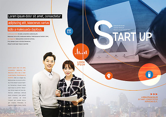 PSD 템플릿 표지디자인 북디자인 출판디자인 여자 남자 리플렛 북커버 그래프 미소 들기 사람 빌딩 팜플렛 상반신 성인 두명 30대 한국인 도시 문서 창업 성인만 이미지템플릿 모션 표정 동양인 건물 장년 자영업 파일형식