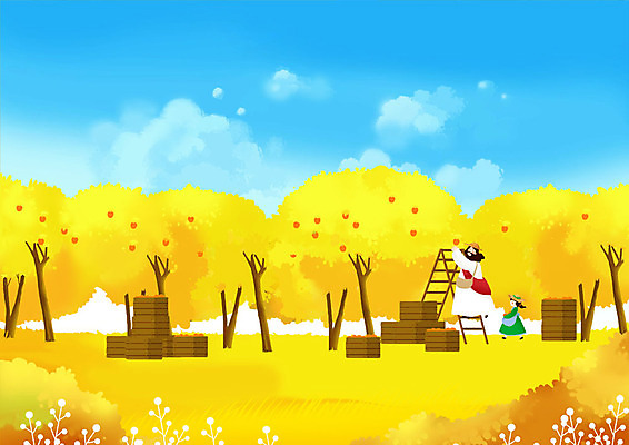 전신 PSD 구름 여자 기독교 어린이 일러스트 사다리 하늘 감 사람 초원 두명 수확 가을 예수 나무상자 감나무 추수감사절 감따기 국내일러스트 자연요소 나무 계절 종교 농업 과일 모션 상자 도구 신_종교 파일형식