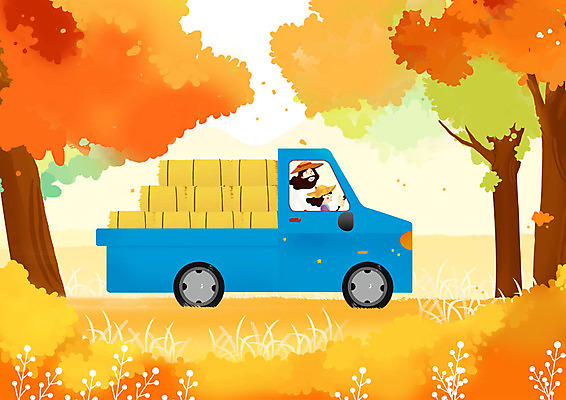 PSD 여자 기독교 어린이 일러스트 자동차 단풍나무 사람 상반신 두명 운전 트럭 가을 시골 예수 볏짚 승차 추수감사절 국내일러스트 나무 계절 종교 육상교통 단풍 모션 신_종교 짚 파일형식