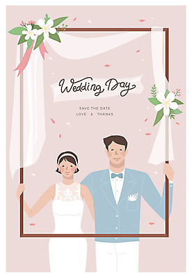 부부 커플 여자 남자 꽃잎 꽃 행복 웨딩드레스 결혼 일러스트 액자틀 미소 들기 사람 상반신 성인 두명 장식 잡기 청첩장 예복 신랑신부 성인만 국내일러스트 AI파일 식물 드레스 옷 감정 신부_웨딩 액자 신랑 관계 모션 카드_감사 표정 틀 이벤트 파일형식 벡터