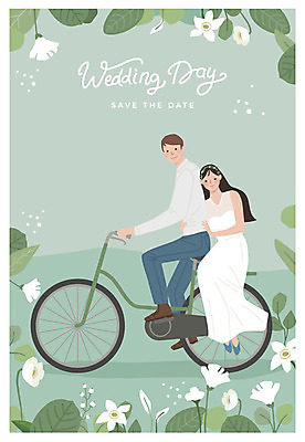 전신 부부 커플 여자 남자 꽃잎 꽃 행복 웨딩드레스 결혼 잎 일러스트 미소 사람 성인 두명 자전거 잡기 승차 청첩장 신랑신부 성인만 국내일러스트 AI파일 식물 드레스 감정 신부_웨딩 신랑 관계 모션 카드_감사 표정 이벤트 바이크 파일형식 벡터