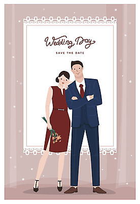 전신 부부 커플 여자 남자 행복 꽃다발 결혼 일러스트 서기 미소 들기 사람 정장 성인 두명 기댐 청첩장 신랑신부 성인만 국내일러스트 AI파일 옷 꽃 감정 신부_웨딩 신랑 관계 모션 카드_감사 표정 이벤트 파일형식 벡터