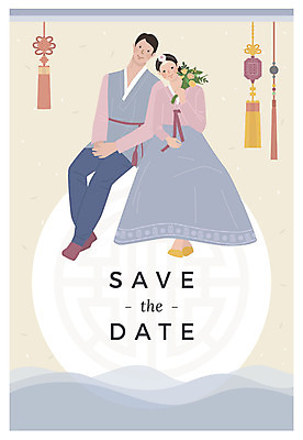 전신 부부 여자 남자 행복 부케 결혼 일러스트 미소 사람 앉기 성인 두명 전통문양 기댐 한복 노리개 청첩장 물결무늬 신랑신부 성인만 국내일러스트 AI파일 한국전통 전통 문양 커플 감정 물결 신부_웨딩 꽃다발 신랑 무늬 모션 카드_감사 전통소품 표정 이벤트 전통의상 파일형식 벡터