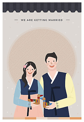 부부 여자 남자 행복 결혼 일러스트 미소 사람 상반신 성인 두명 전통문양 한복 원앙 즐거움 청첩장 기와지붕 신랑신부 성인만 국내일러스트 AI파일 한국전통 전통 문양 커플 감정 신부_웨딩 신랑 조류 지붕 카드_감사 표정 기와 이벤트 전통의상 파일형식 벡터