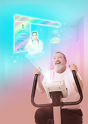 PSD 서양인 외국인 편집이미지 남자 40대 중년 50대 대화 미소 사람 상반신 두명 스마트기기 운동 스크린 운동기구 의사 스마트 채팅 남자만 이미지편집 컨셉 표정 건강 말하기 인종 성인 전자제품 헬스 의료진 파일형식