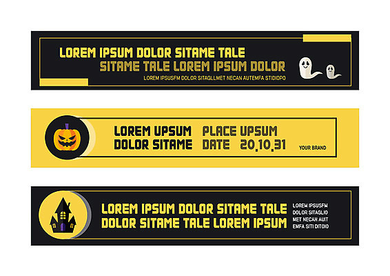 템플릿 배너 배너템플릿 가로배너 사각프레임 사람없음 노란색 검은색 어둠 할로윈 현수막 유령 유령의집 잭오랜턴 배너세트 AI파일 컬러 프레임 가로 세트 사각형 파일형식 벡터