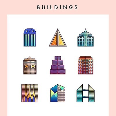 EPS 해외이미지 분홍색 일러스트 건축양식 사람없음 건물 고층빌딩 삼각형 쌍둥이빌딩 해외일러스트 도형 건축물 건축 컬러 빌딩 파일형식 벡터 이미지허브
