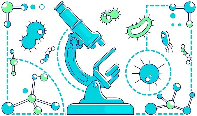 EPS 해외이미지 점선 과학 일러스트 미래 현미경 실험 사람없음 파란색 바이러스 공학 박테리아 해외일러스트 교육 선 컬러 컨셉 의학 실험기구 파일형식 벡터 이미지허브