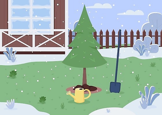 EPS 해외이미지 나무 줄기 잎 겨울 일러스트 사람없음 정원 물뿌리개 눈 삽 원예 나무심기 반려식물 해외일러스트 자연요소 식물 계절 날씨 취미 심기 파일형식 벡터 이미지허브