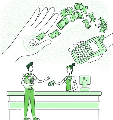 EPS 해외이미지 전신 손 여자 남자 지폐 일러스트 무선통신 정보기술 손바닥 서기 들기 상반신 성인 두명 신체부위 초록색 종이봉투 메모리칩 계산대 스마트 라인아트 결제 단말기 편리함 계산원 성인만 해외일러스트 직업 선 컬러 컨셉 돈 통신 모션 봉투 기술 사람 부속품 파일형식 벡터 이미지허브