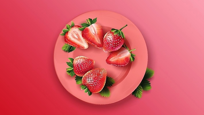 EPS 해외이미지 접시 분홍색 일러스트 딸기 디저트 사람없음 해외일러스트 식기 음식 컬러 과일 파일형식 벡터 이미지허브