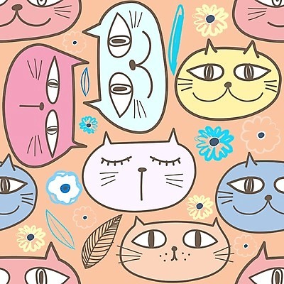 EPS 해외이미지 캐릭터 백그라운드 패턴 일러스트 사람없음 고양이 해외일러스트 일러캐릭터 무늬 포유류 반려동물 파일형식 벡터 이미지허브
