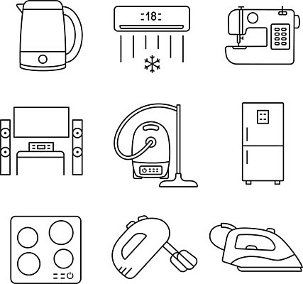 EPS 해외이미지 디자인 선 컨셉 일러스트 가정 주전자 주택 미술 전자제품 상점 주방 웹 기계 플랫 바느질 철 믹서 심볼 사인 그림 전자 윤곽 팩 재단 고립 린스 얇은 항목 안락 해외일러스트 인터넷 주방용품 문화예술 건물 화장품 파일형식 벡터 이미지허브