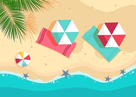 EPS 해외이미지 바다 여행 잎 일러스트 휴가 사람없음 모래사장 파라솔 비치볼 해외일러스트 식물 공 바캉스용품 파일형식 벡터 이미지허브